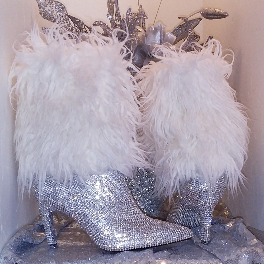 Reversible Crystal Faux Mongolian Lamb Booties